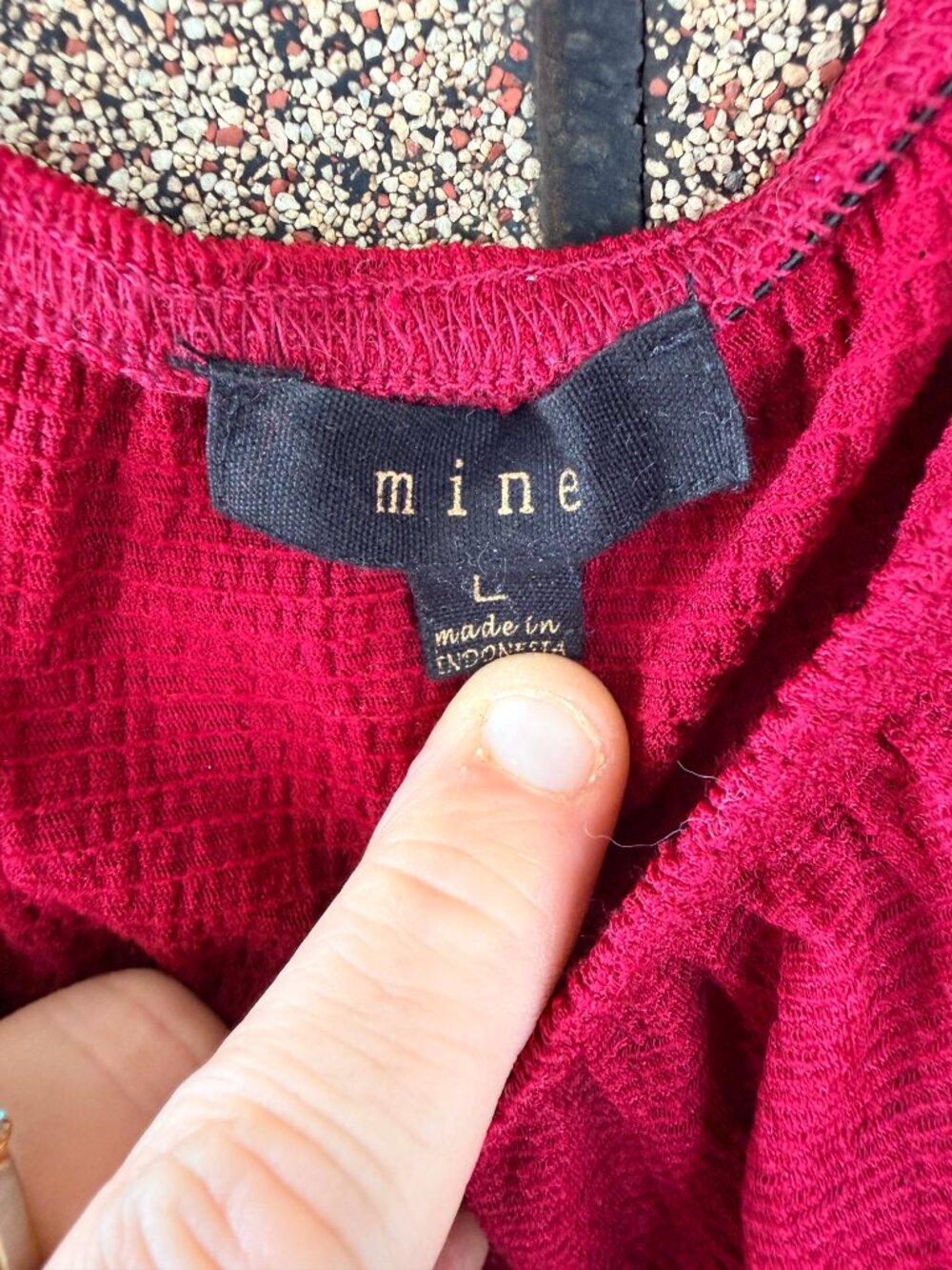 Mine Raspberry Red Smocked Peasant Top, Large - Picture 3 of 5